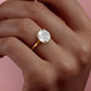 Round Cut Lab Diamond Engagement Ring, Hidden Halo