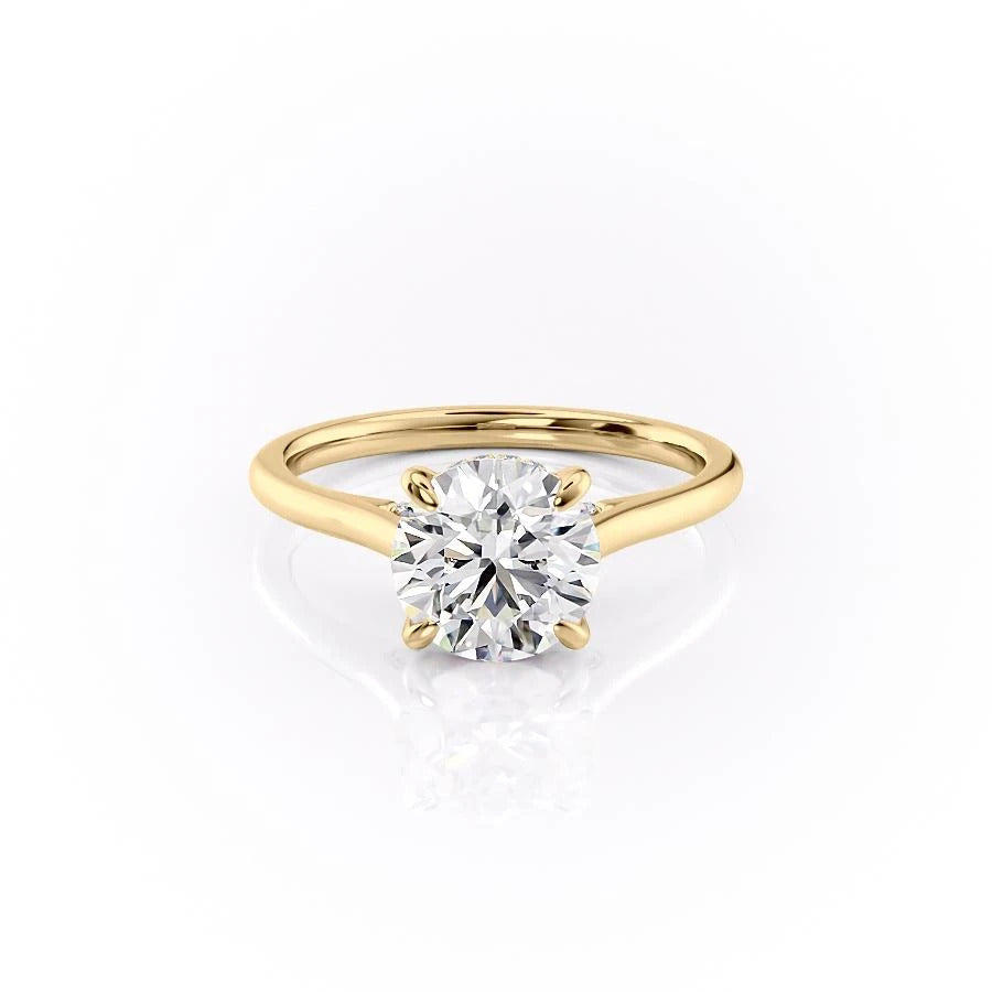 Round Cut Lab Diamond Engagement Ring, Hidden Halo