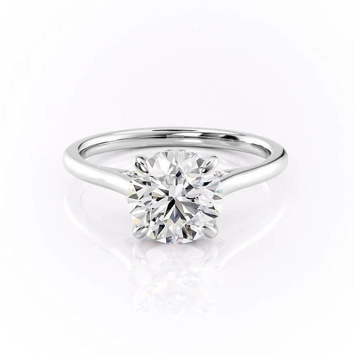 Round Cut Lab Diamond Engagement Ring, Hidden Halo