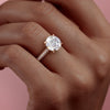 Round Cut Lab Diamond Engagement Ring, Pave Set Shoulders