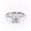 Round Cut Lab Diamond Engagement Ring, Pave Set Shoulders