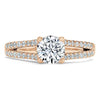 Round Cut Lab Diamond Engagement Ring, Tiffany Style Double Row Band