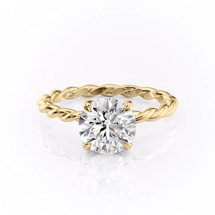 Round Cut Lab Diamond Engagement Ring, Twisted Band With Hidden Halo