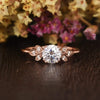 Round Cut Lab Diamond Engagement Ring, Unique Art Deco Design