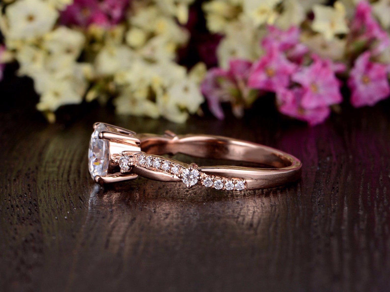 Round Cut Lab Diamond Engagement Ring, Vintage Design