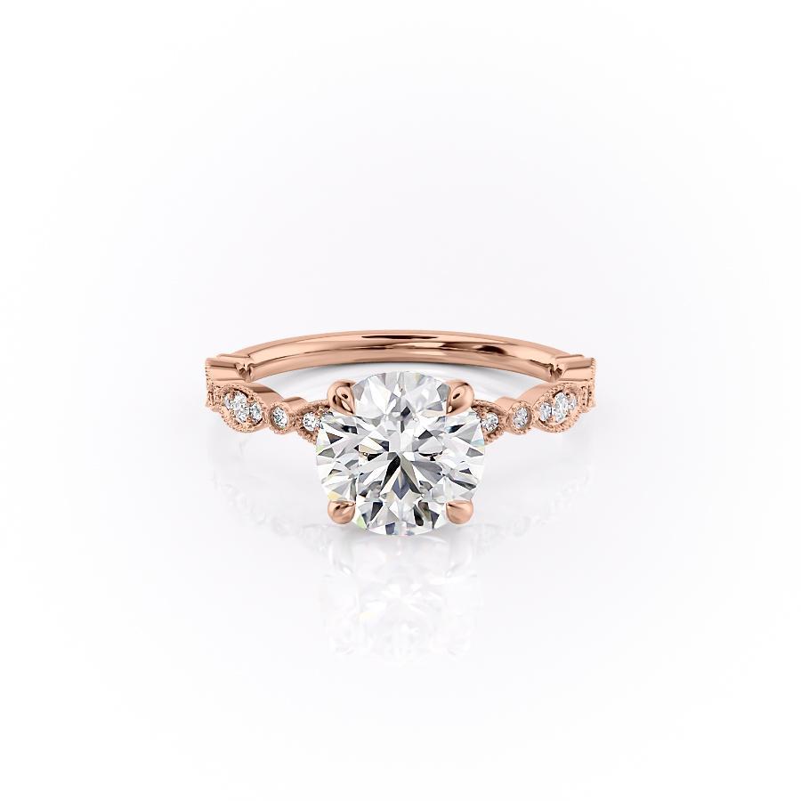 Round Cut Lab Diamond Engagement Ring, Vintage Design