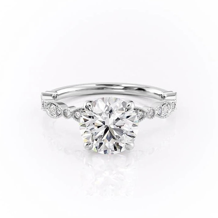Round Cut Lab Diamond Engagement Ring, Vintage Design