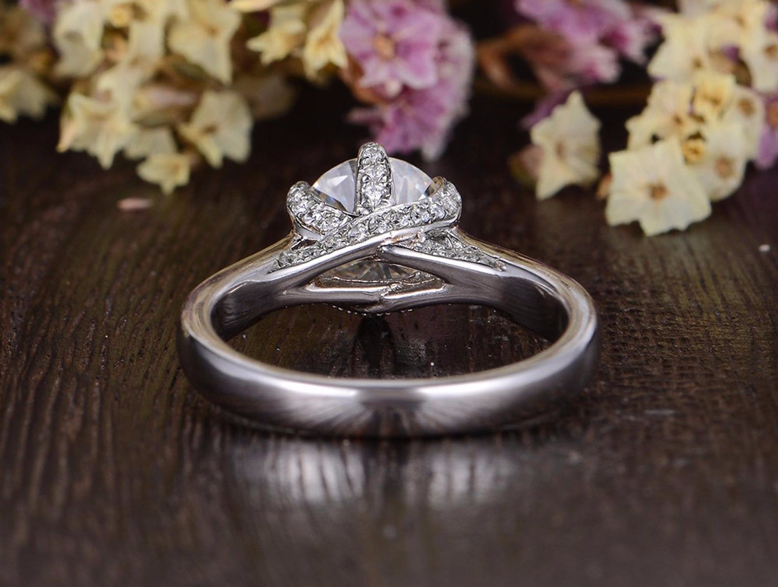 Round Cut Lab Diamond Engagement Ring, Vintage Six Claw Design