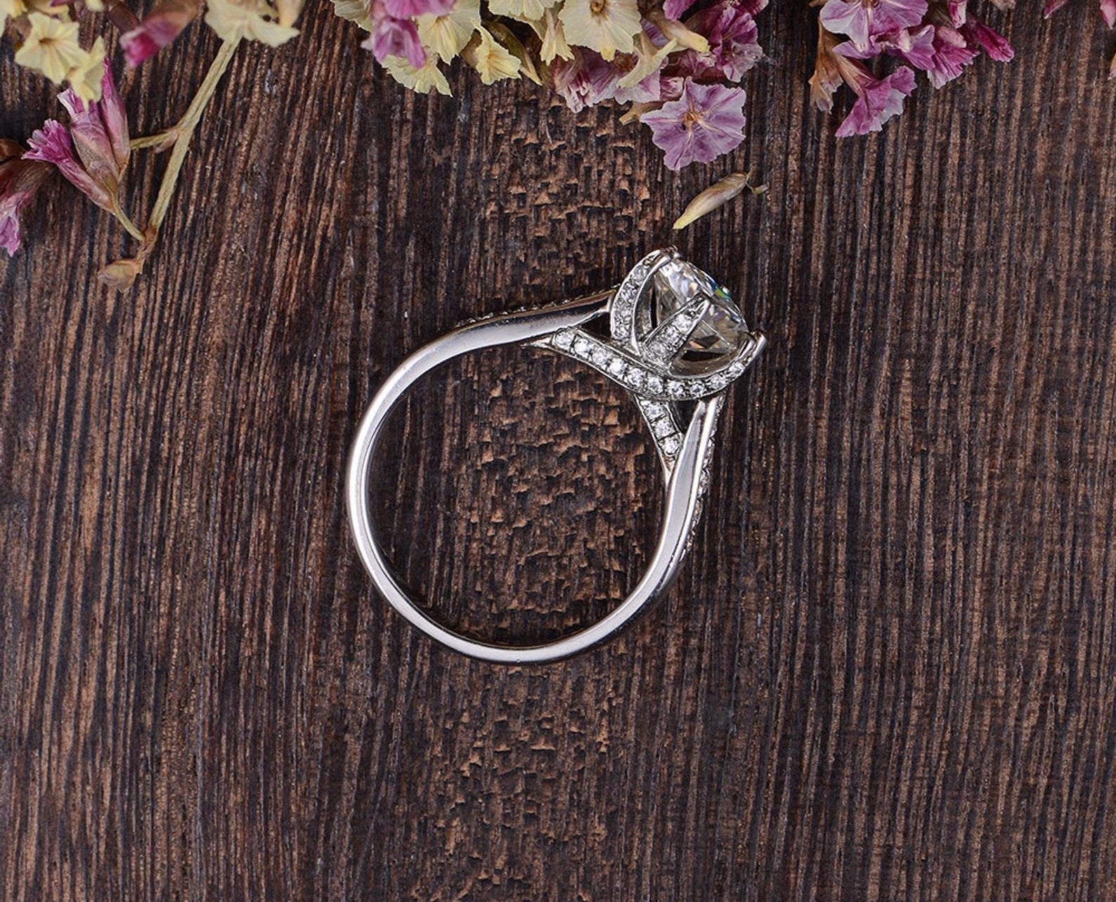 Round Cut Lab Diamond Engagement Ring, Vintage Six Claw Design