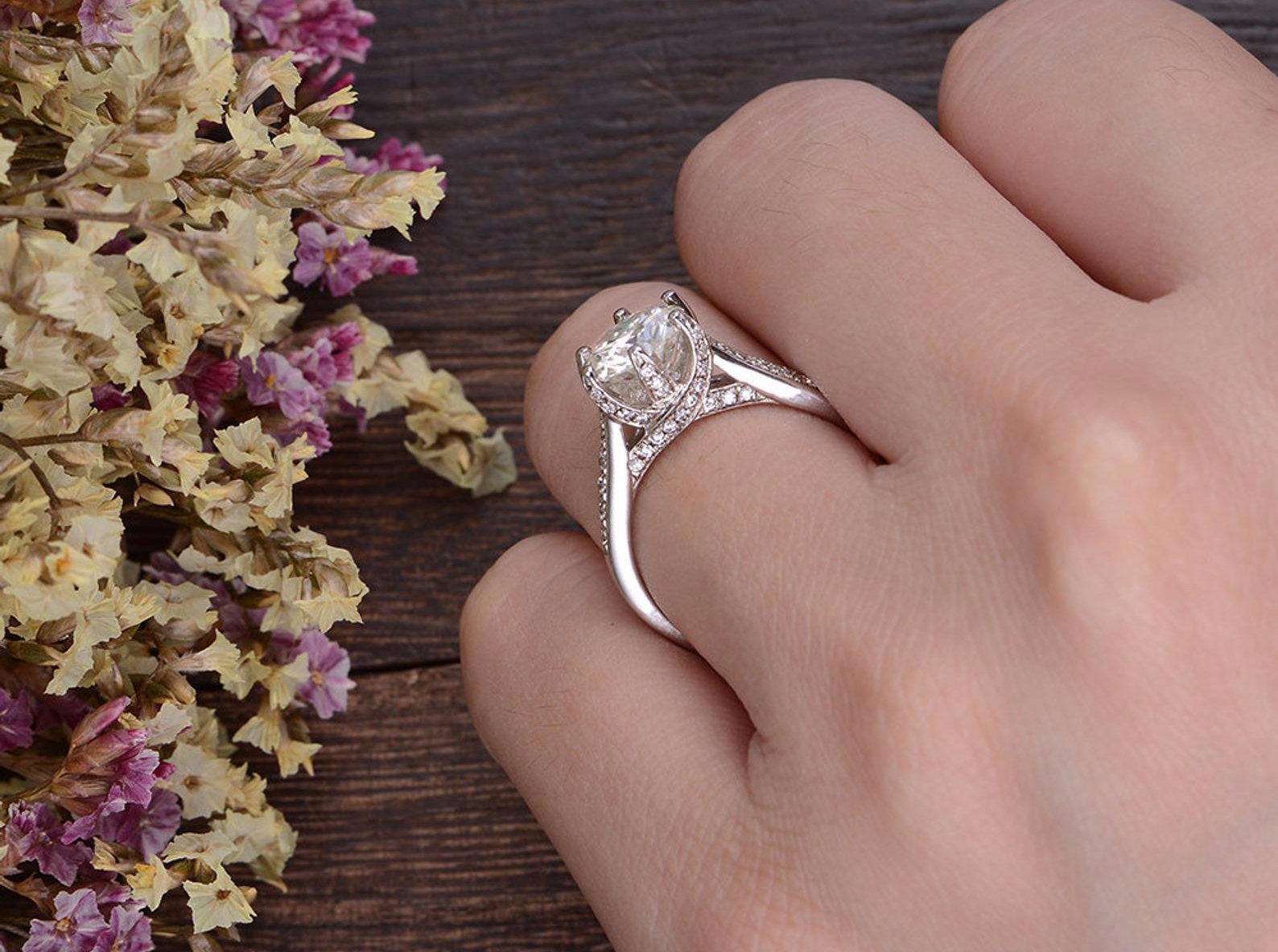 Round Cut Lab Diamond Engagement Ring, Vintage Six Claw Design
