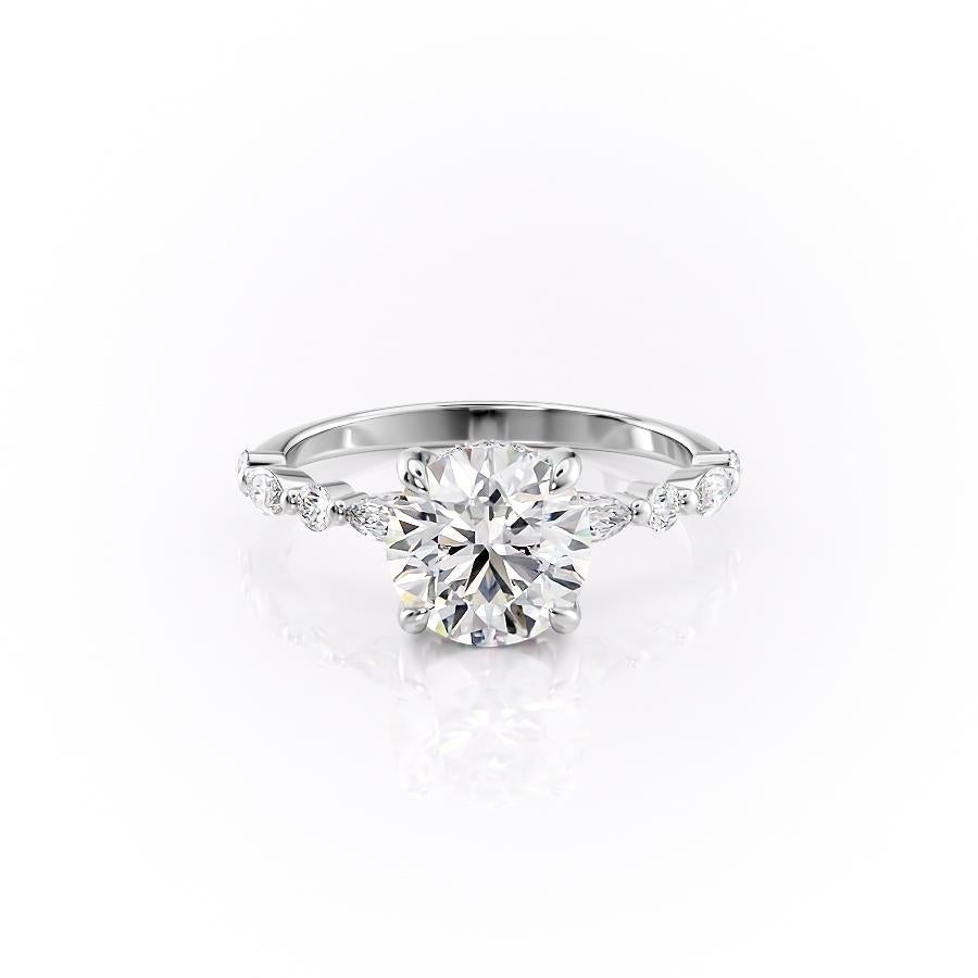 Round Cut Lab Diamond Engagement Ring With Hidden Halo