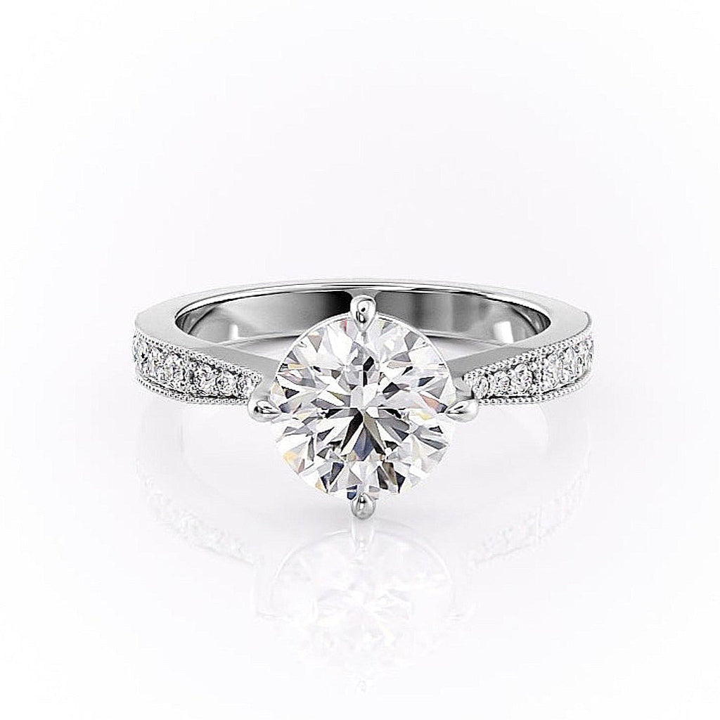 Round Cut Lab Diamond Stone Set Shoulders With Milgrain Edge