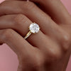 Round Cut Lab Diamond Twisted Shoulder Set Ring With Hidden Halo