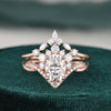 Vintage Style Bridal Ring Set, Oval Cut Center Stone