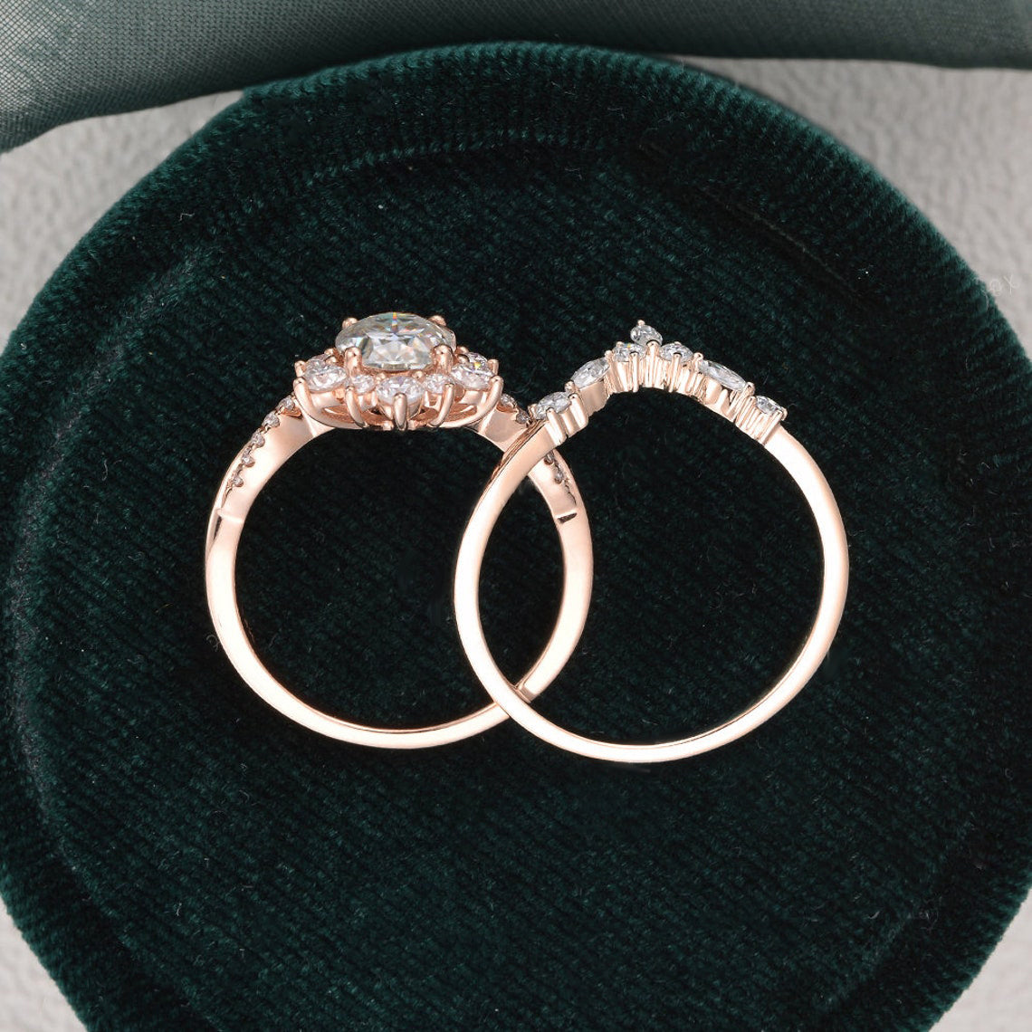 Vintage Style Bridal Ring Set, Oval Cut Center Stone