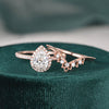 Vintage Style Bridal Ring Set, Pear Cut Center Stone