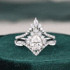 Vintage Style Bridal Ring Set, Pear Cut Center Stone