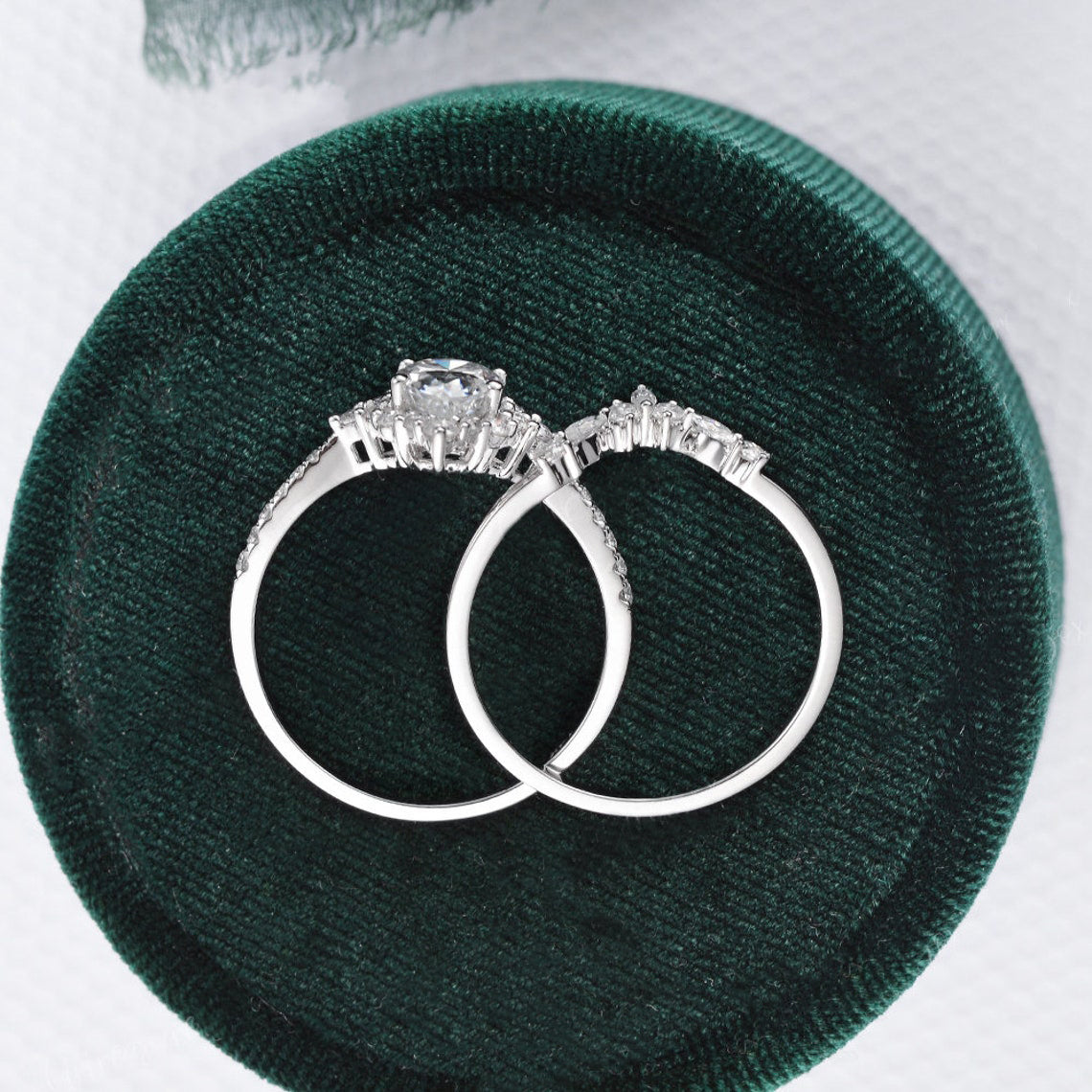 Vintage Style Bridal Ring Set, Pear Cut Center Stone