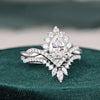 Vintage Style Bridal Ring Set, Pear Cut Center Stone