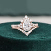 Vintage Style Bridal Ring Set, Pear Cut Center Stone