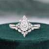 Vintage Style Bridal Ring Set, Pear Cut Center Stone